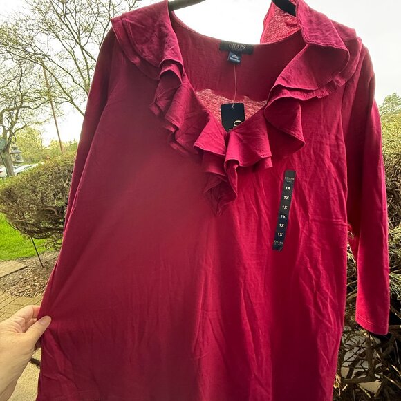 Chaps Woman Plus Size 1X Pullover Cotton Top with Ruffle Desert Pink NWT - Picture 13 of 16